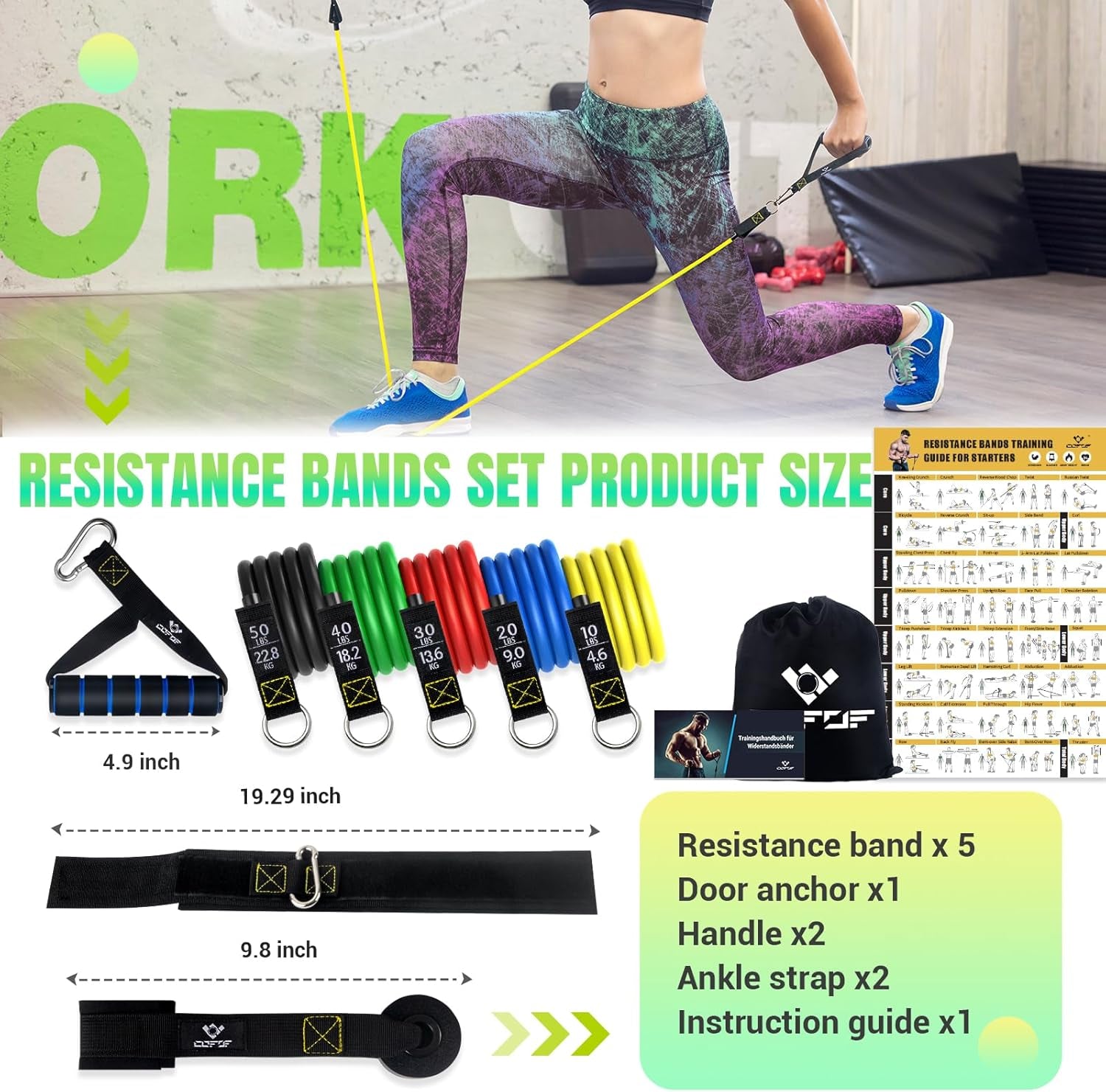 Resistance Bands Set with Handles & Door Anchor - Fitness & Therapy