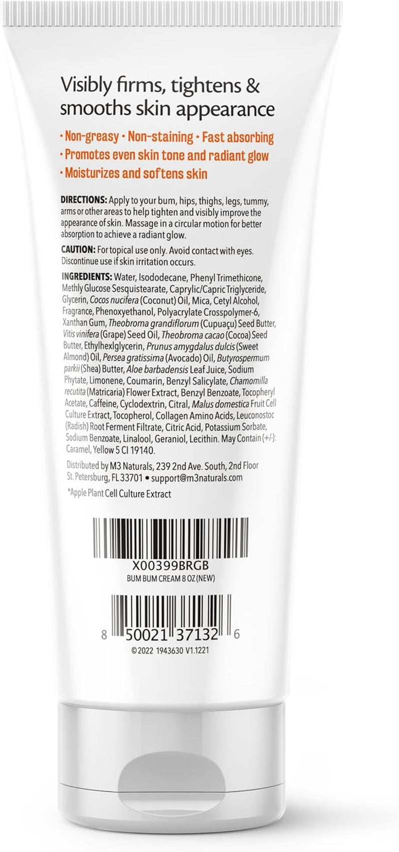 Bum Bum Cream with Lemon Vanilla Scent 2-In-1 Skin Care Cellulite Cream and Massage Lotion - Non-Greasy Skin Tightening Cream for Firm Butt, Belly & Thighs with Cupuaçu Collagen and Caffeine - 8 Fl Oz