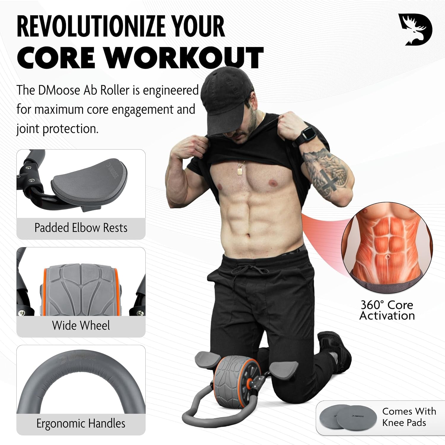 Ab Roller Wheel with Elbow Support & 2 Knee Pads - Abdominal Trainer for Core Workout - Perfect Abs Workout Equipment for Home and Gym - Flex Exercise Roller for Men and Women