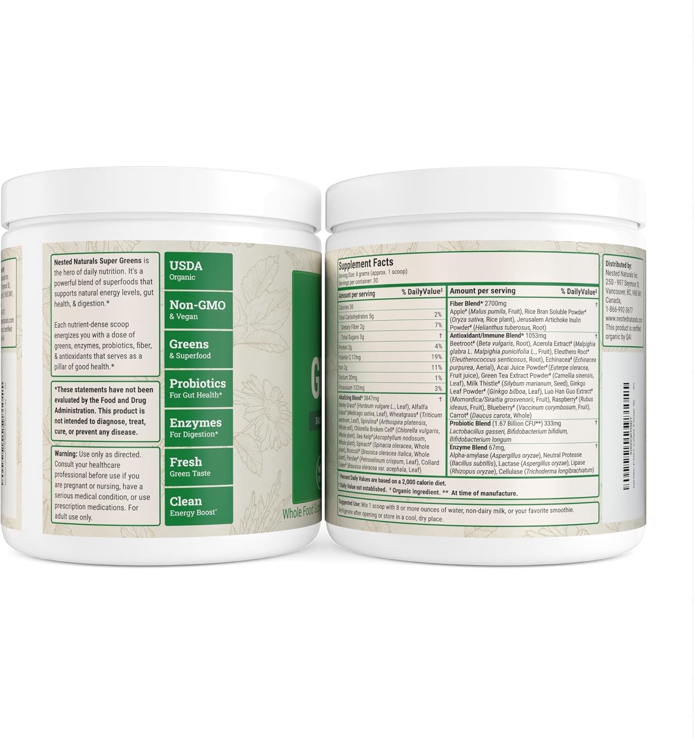 Super Greens Daily Greens Superfood Powder - Certified USDA Organic Green Powder W/20+ Whole Foods, Spirulina Powder, Wheat & Barley Grass - Probiotics, Fiber & Enzymes - Original Flavour, 30 Servings