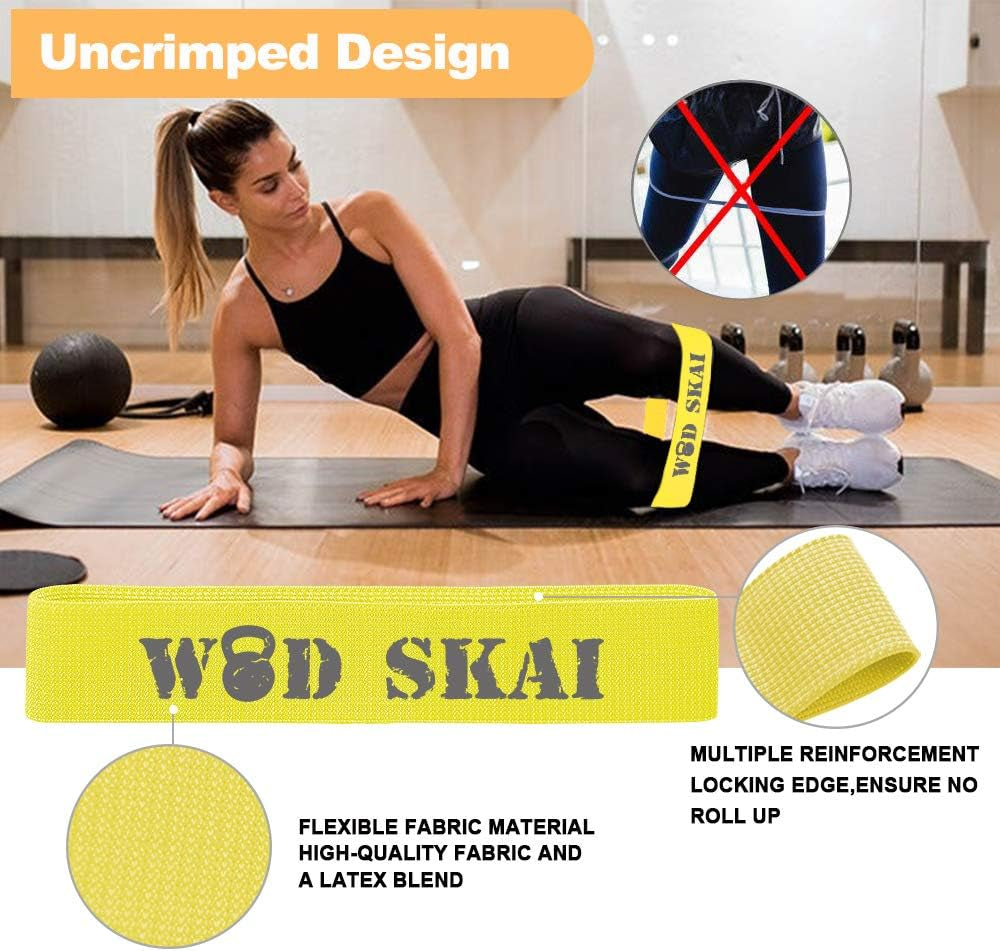 Resistance Exercise Fabric Bands, Non-Slip Booty Workout Bands for Legs & Butt and Glutes, 5 Levels Fitness Training Bands for Strength, Physical Therapy, with Carry Bag and Exercise Booklet