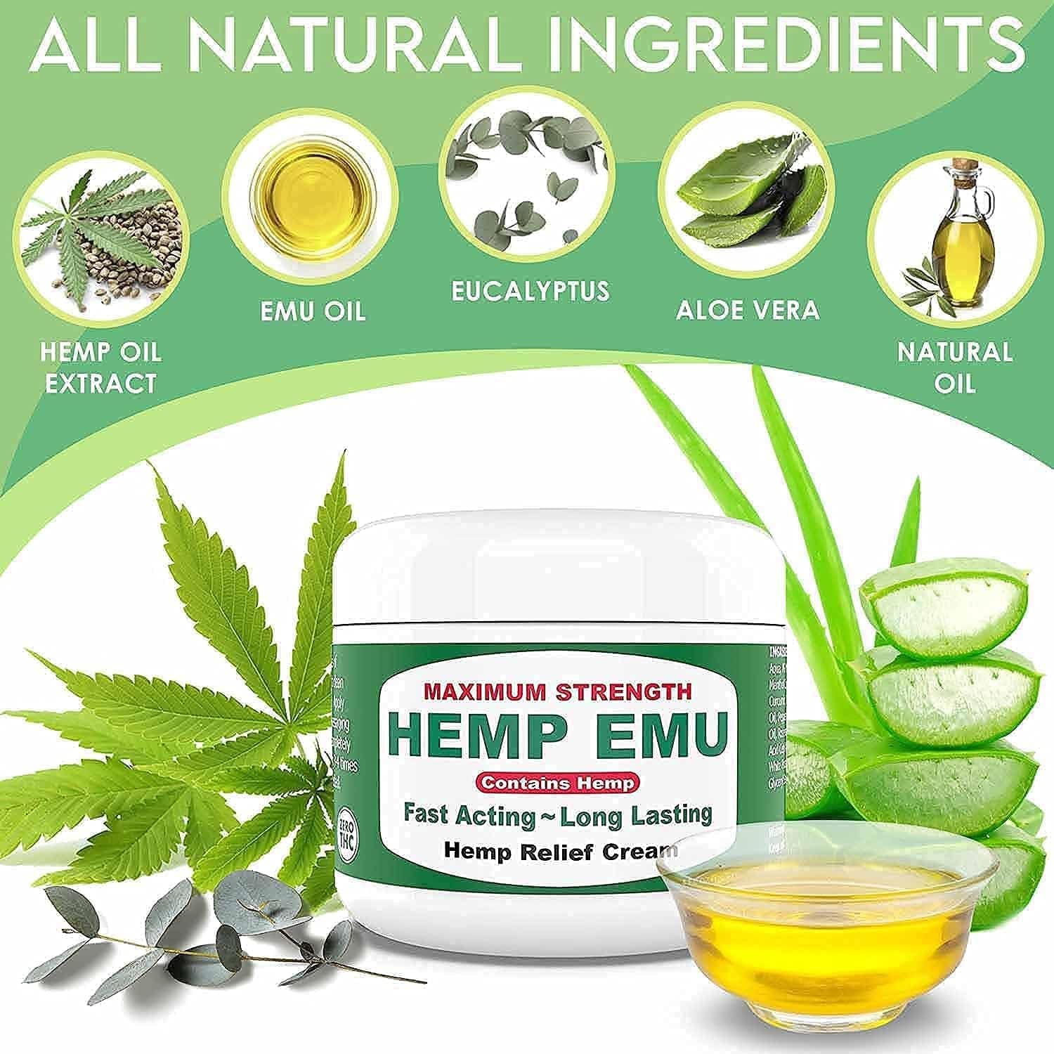 Hemp Cream - Organic Hemp Oil Muscle Rub - Naturally Soothe Discomfort in Joints, Back, Knees with Premium Menthol Cream & Eucalyptus Essential Cream - Made in USA - 4Oz