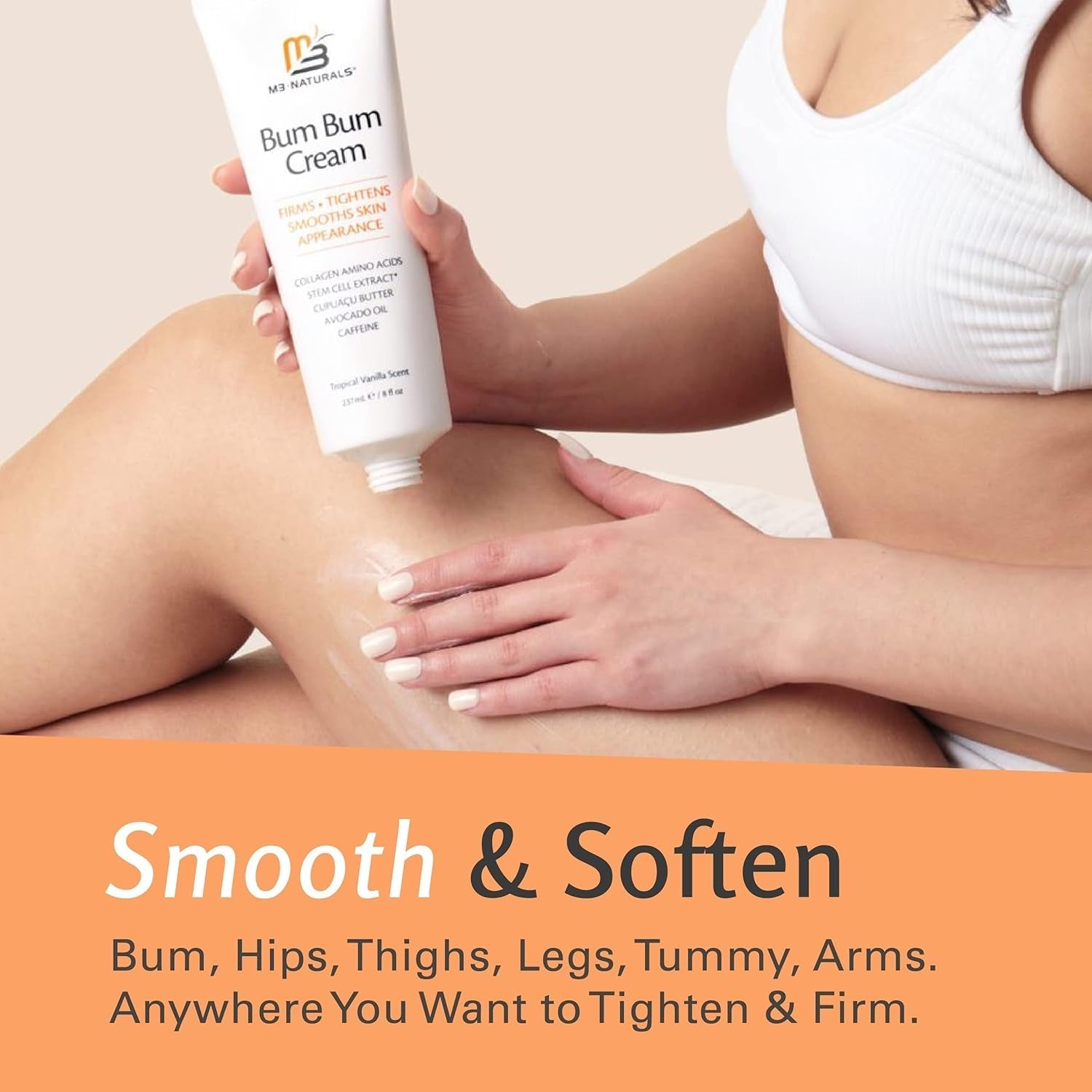 Bum Bum Cream with Lemon Vanilla Scent 2-In-1 Skin Care Cellulite Cream and Massage Lotion - Non-Greasy Skin Tightening Cream for Firm Butt, Belly & Thighs with Cupuaçu Collagen and Caffeine - 8 Fl Oz