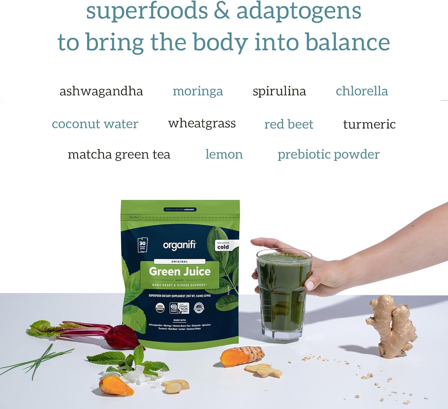 GO Packs Green Juice - Organic Superfood Supplement Powder - 30 Travel Packs