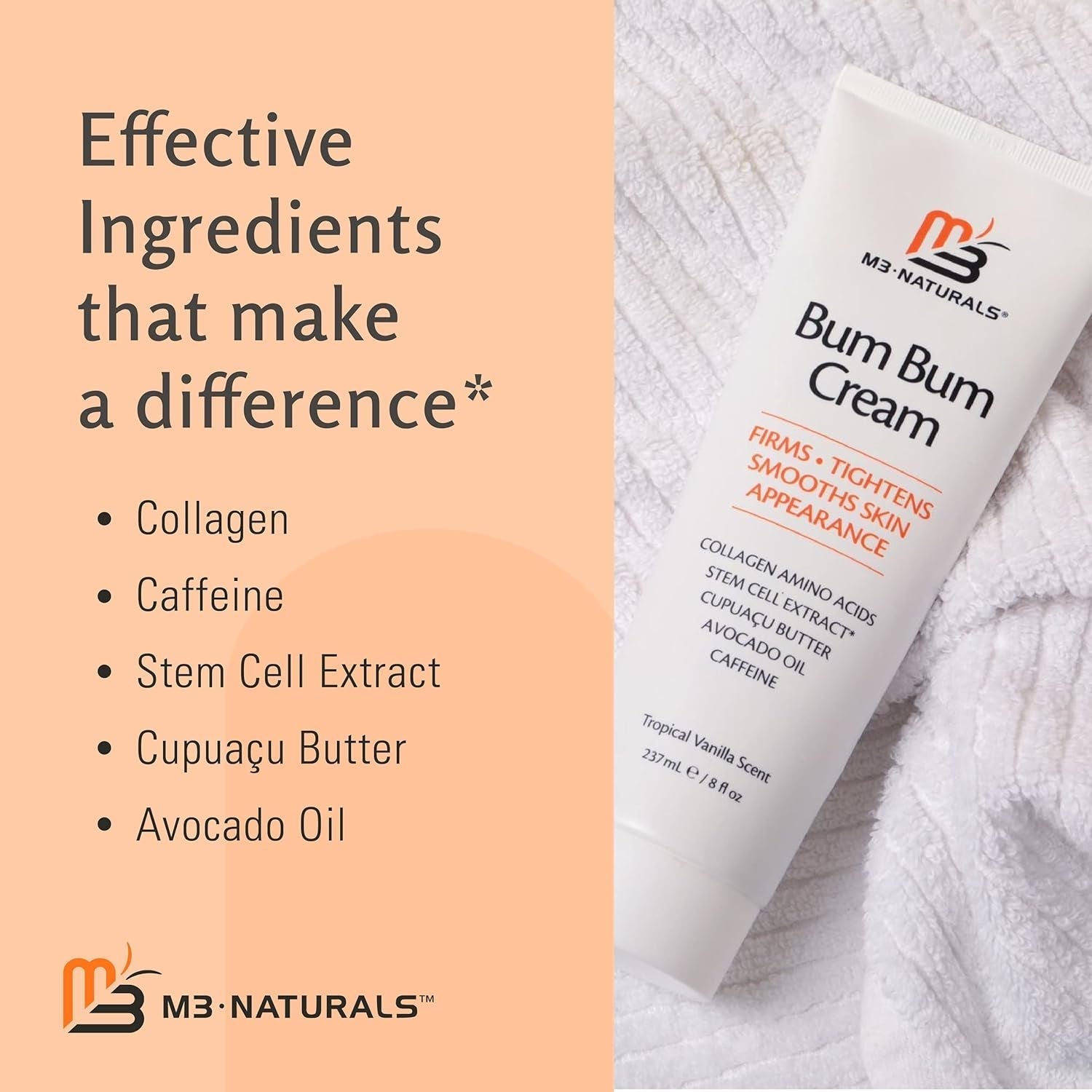 Bum Bum Cream with Lemon Vanilla Scent 2-In-1 Skin Care Cellulite Cream and Massage Lotion - Non-Greasy Skin Tightening Cream for Firm Butt, Belly & Thighs with Cupuaçu Collagen and Caffeine - 8 Fl Oz