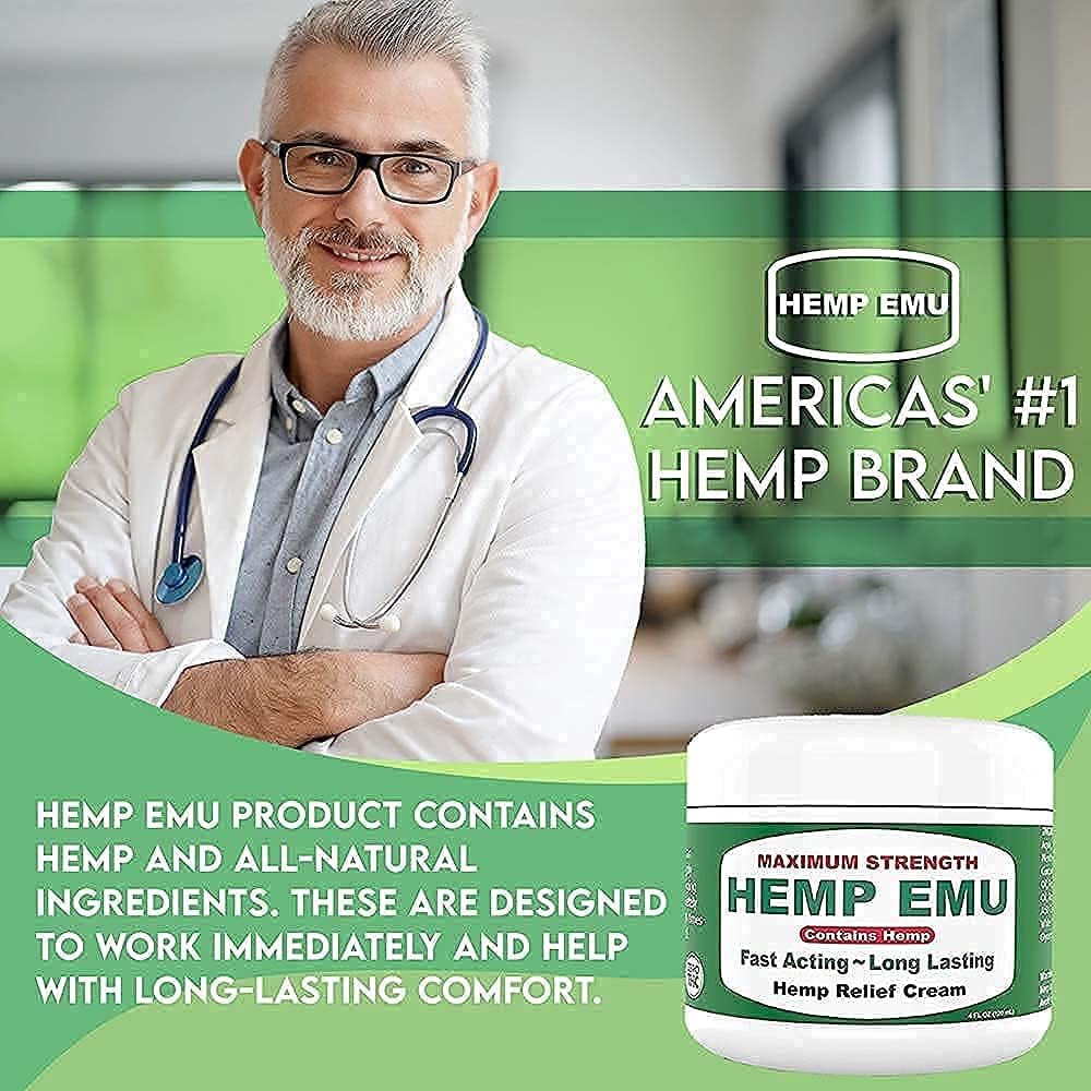 Hemp Cream - Organic Hemp Oil Muscle Rub - Naturally Soothe Discomfort in Joints, Back, Knees with Premium Menthol Cream & Eucalyptus Essential Cream - Made in USA - 4Oz