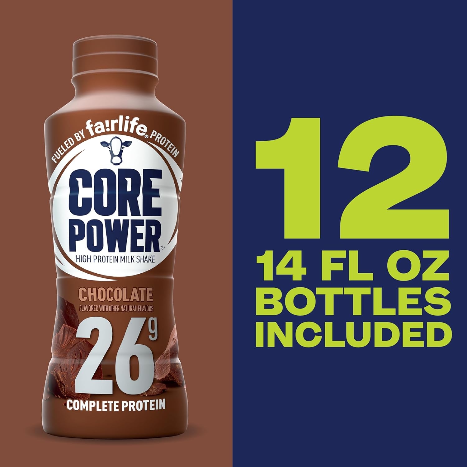 Chocolate Protein Shake – 26g Protein, Low Sugar, 14oz Bottle.