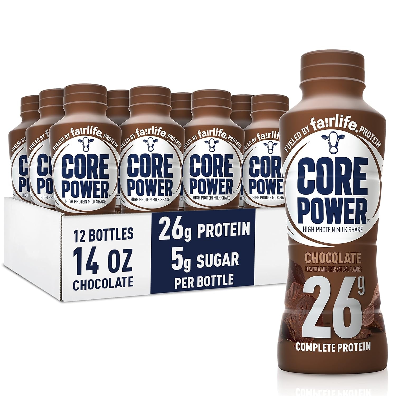 Chocolate Protein Shake – 26g Protein, Low Sugar, 14oz Bottle.