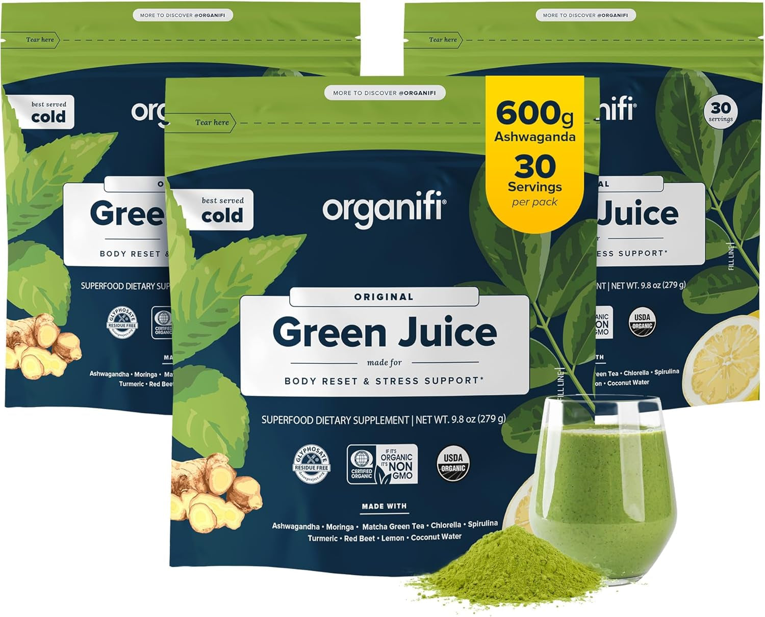 Organic Green Juice Powder - Stress Relief & Weight Control - 90-Day Supply