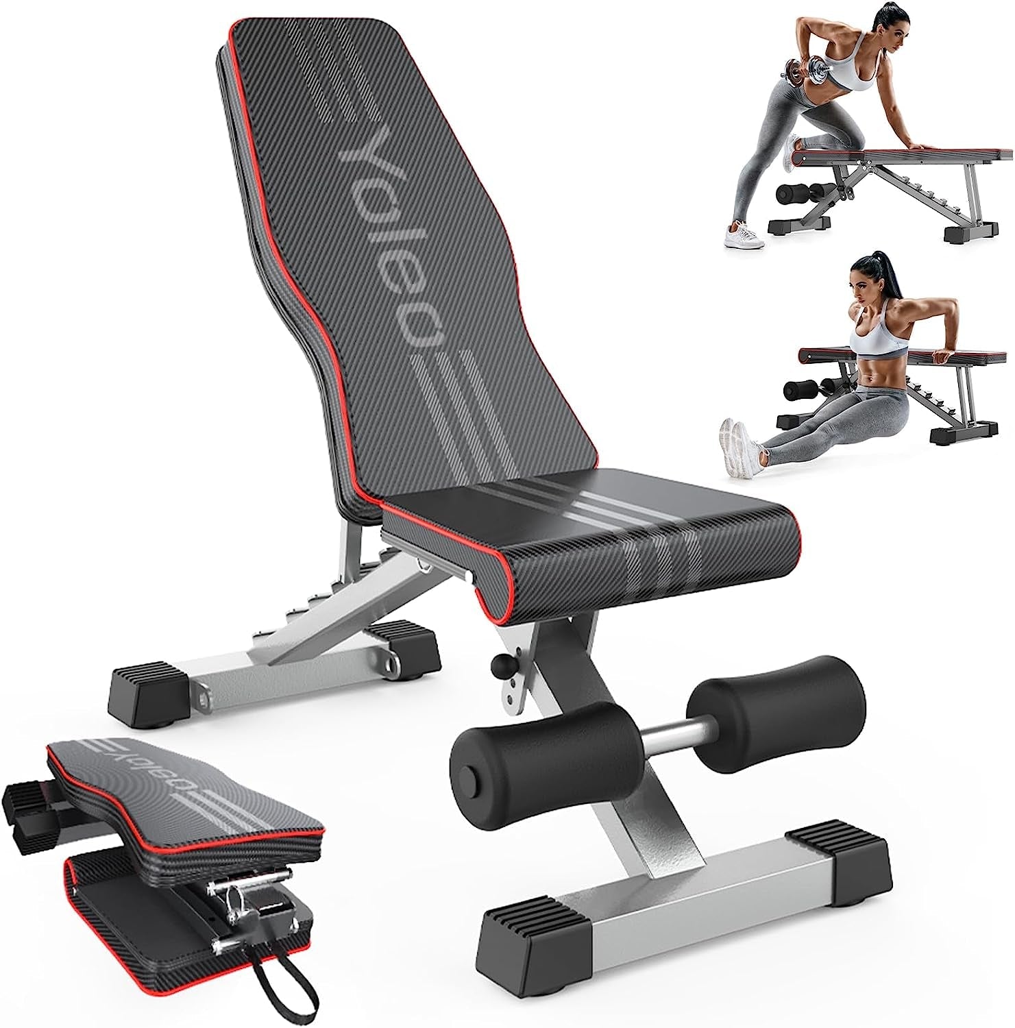 Adjustable Weight Bench for Full Body Workout; Foldable Bench Press Bench of Home Gym Strength Training; Incline Decline Flat Utility Workout Bench with Quick Folding& Fast Adjustment (Black)