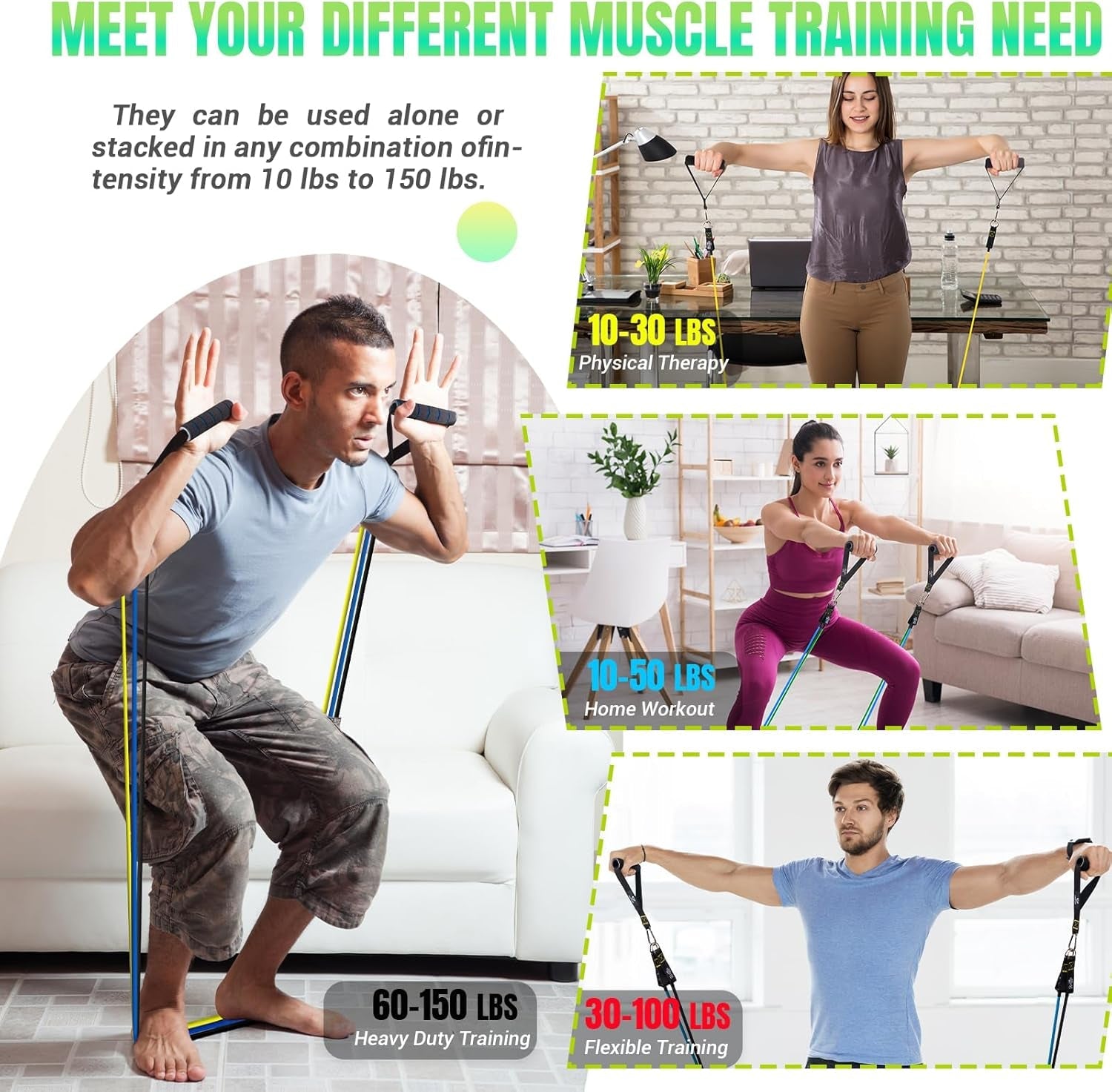 Resistance Bands Set with Handles & Door Anchor - Fitness & Therapy