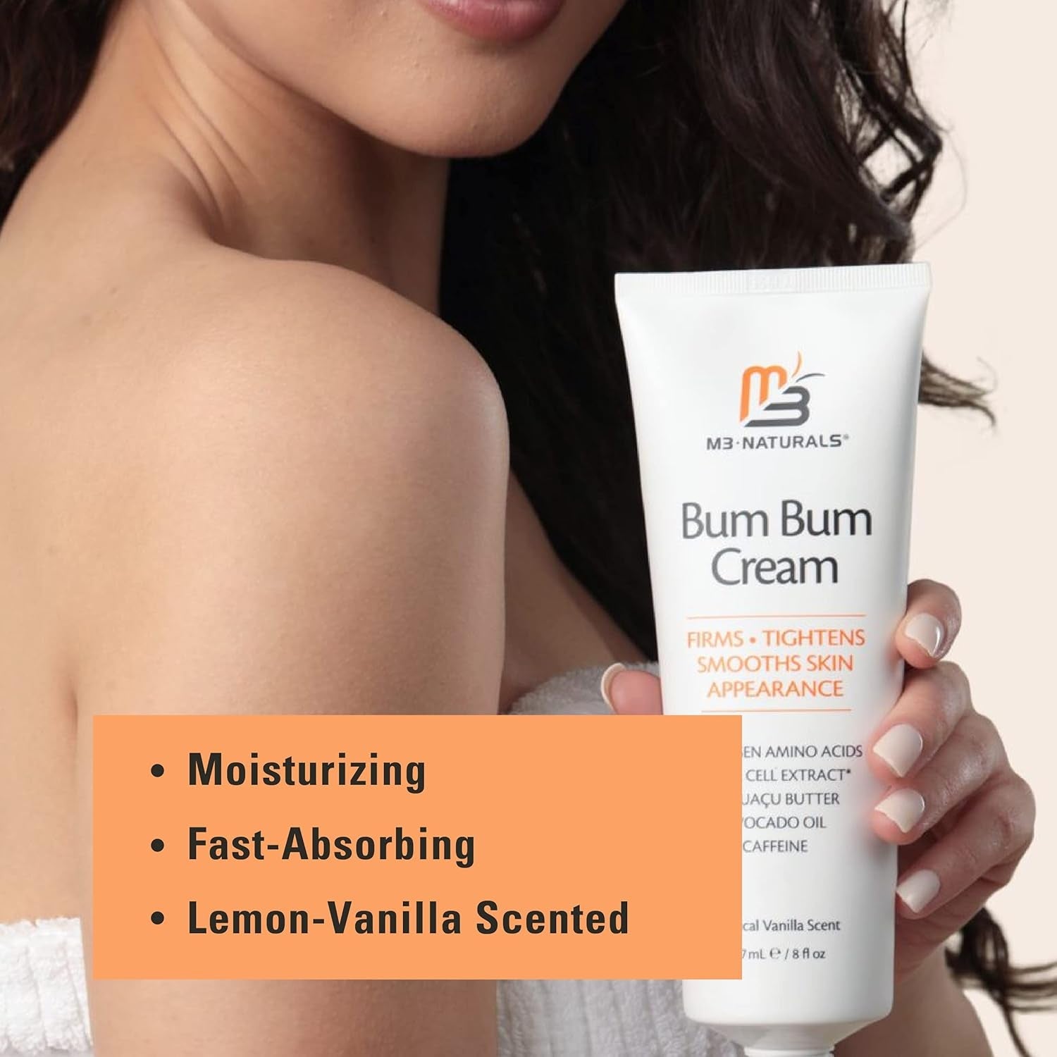 Bum Bum Cream with Lemon Vanilla Scent 2-In-1 Skin Care Cellulite Cream and Massage Lotion - Non-Greasy Skin Tightening Cream for Firm Butt, Belly & Thighs with Cupuaçu Collagen and Caffeine - 8 Fl Oz