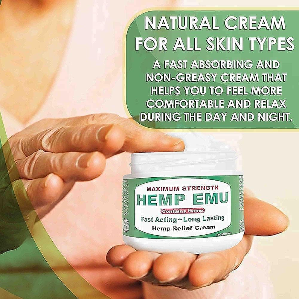 Hemp Cream - Organic Hemp Oil Muscle Rub - Naturally Soothe Discomfort in Joints, Back, Knees with Premium Menthol Cream &amp; Eucalyptus Essential Cream - Made in USA - 4Oz