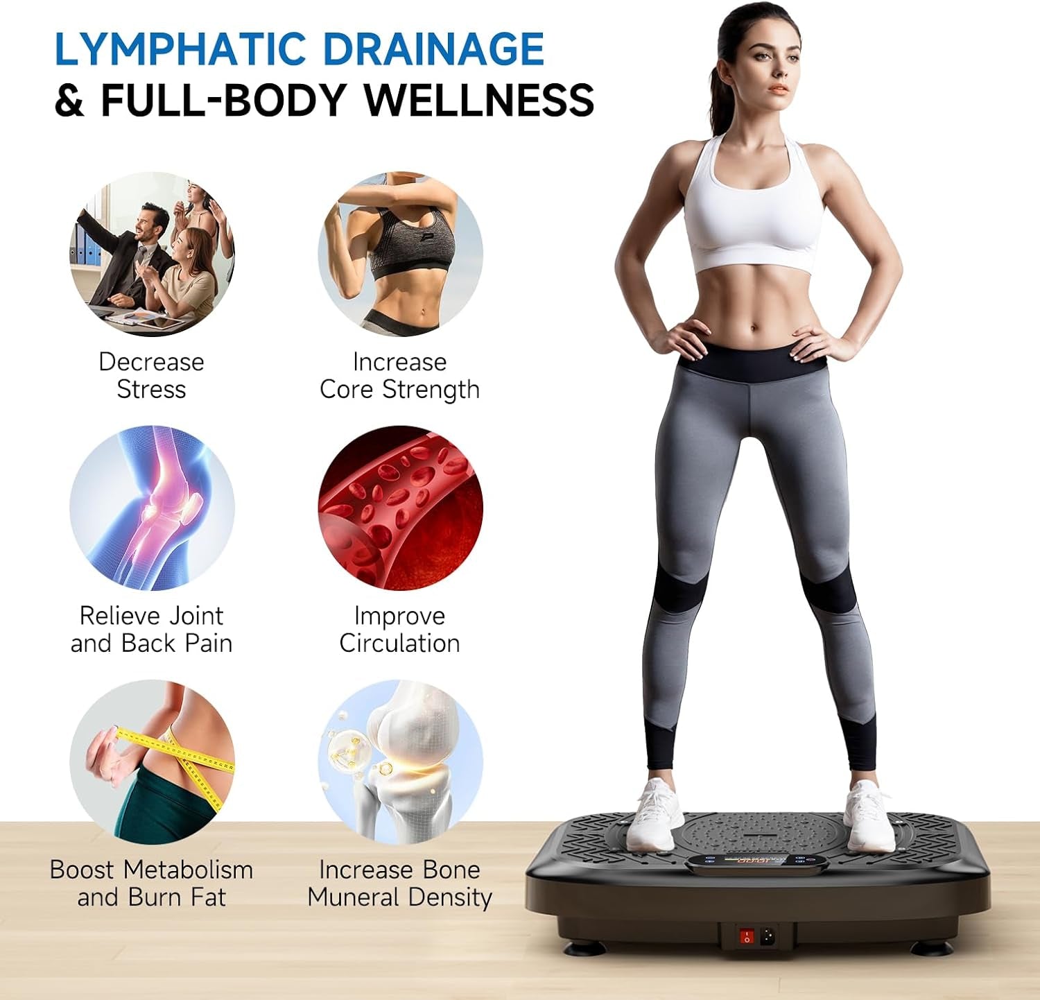 Vibration Plate Exercise Machine Weight Loss, Full Body Workout Vibration Plate Lymphatic Drainage, 199 Adjustable Speeds Power Shaping Waver Vibrating Plate 450 Lbs Capacity Fitness Platform