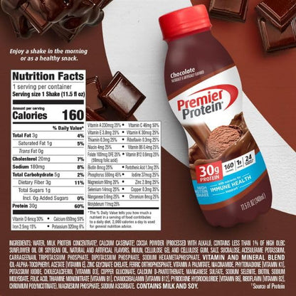 Shake, Chocolate, 30G Protein 1G Sugar 24 Vitamins Minerals Nutrients to Support Immune Health, 11.5 Fl Oz (Pack of 12)