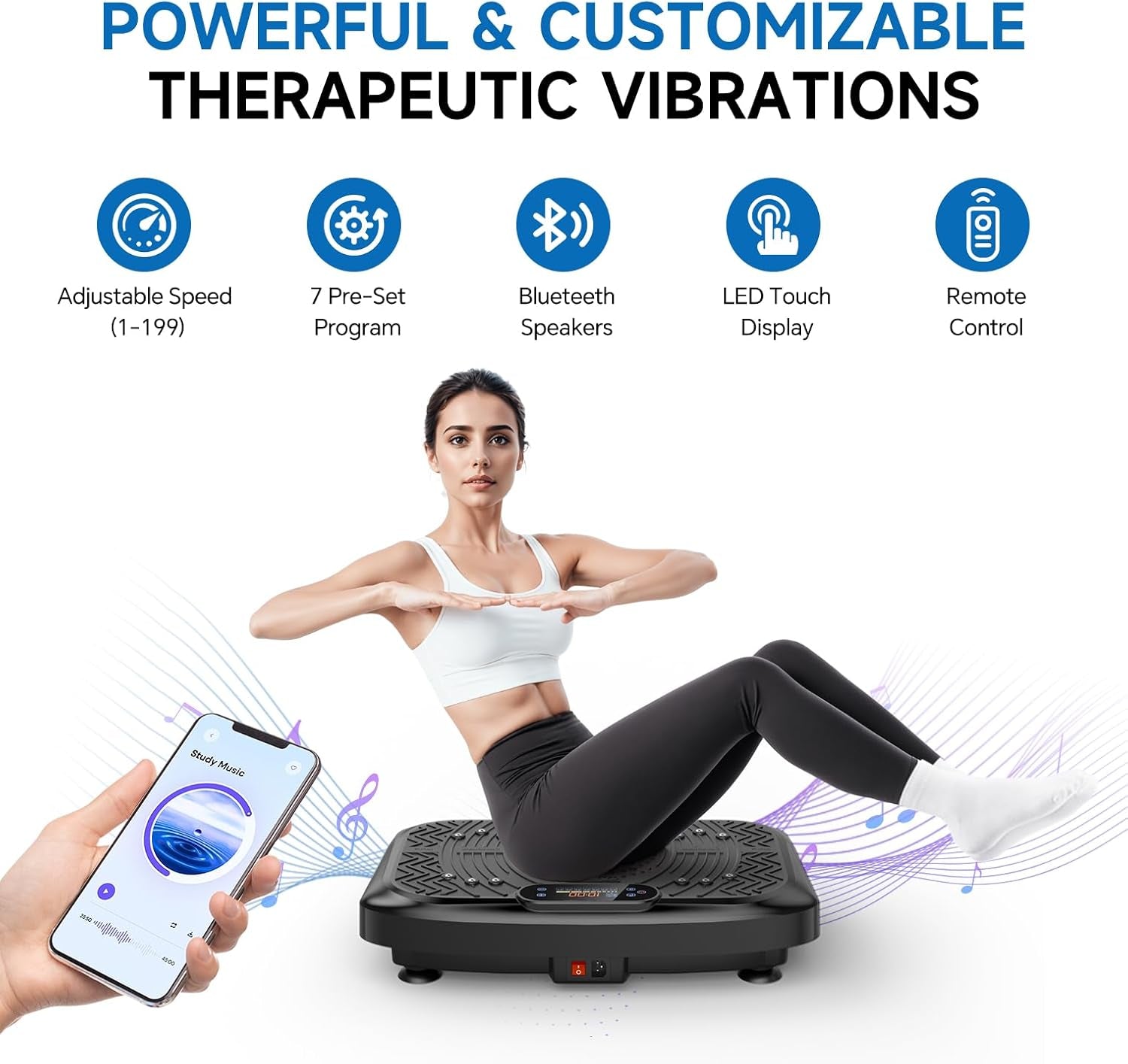 Vibration Plate Exercise Machine Weight Loss, Full Body Workout Vibration Plate Lymphatic Drainage, 199 Adjustable Speeds Power Shaping Waver Vibrating Plate 450 Lbs Capacity Fitness Platform