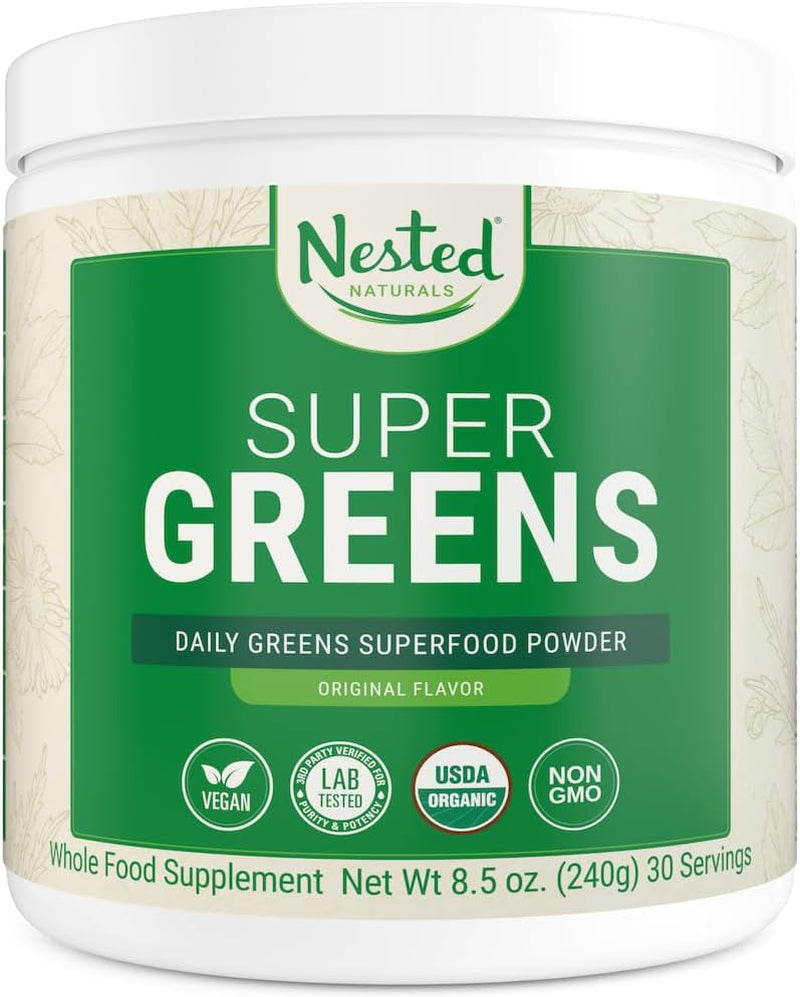 Super Greens Daily Greens Superfood Powder - Certified USDA Organic Green Powder W/20+ Whole Foods, Spirulina Powder, Wheat &amp; Barley Grass - Probiotics, Fiber &amp; Enzymes - Original Flavour, 30 Servings