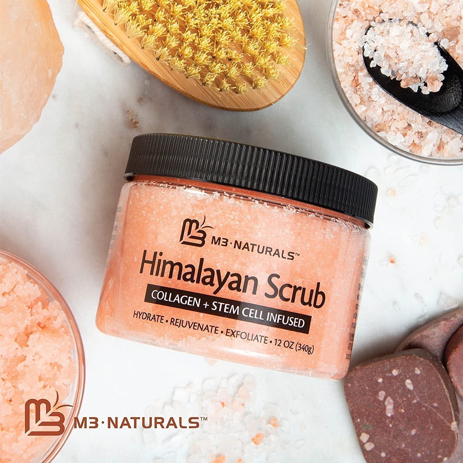 Himalayan Salt Scrub, Face, Foot, and Body Exfoliator with Collagen and Stem Cells, Exfoliating Scrub for Toning, Cellulite, and Beauty &amp; Personal Care