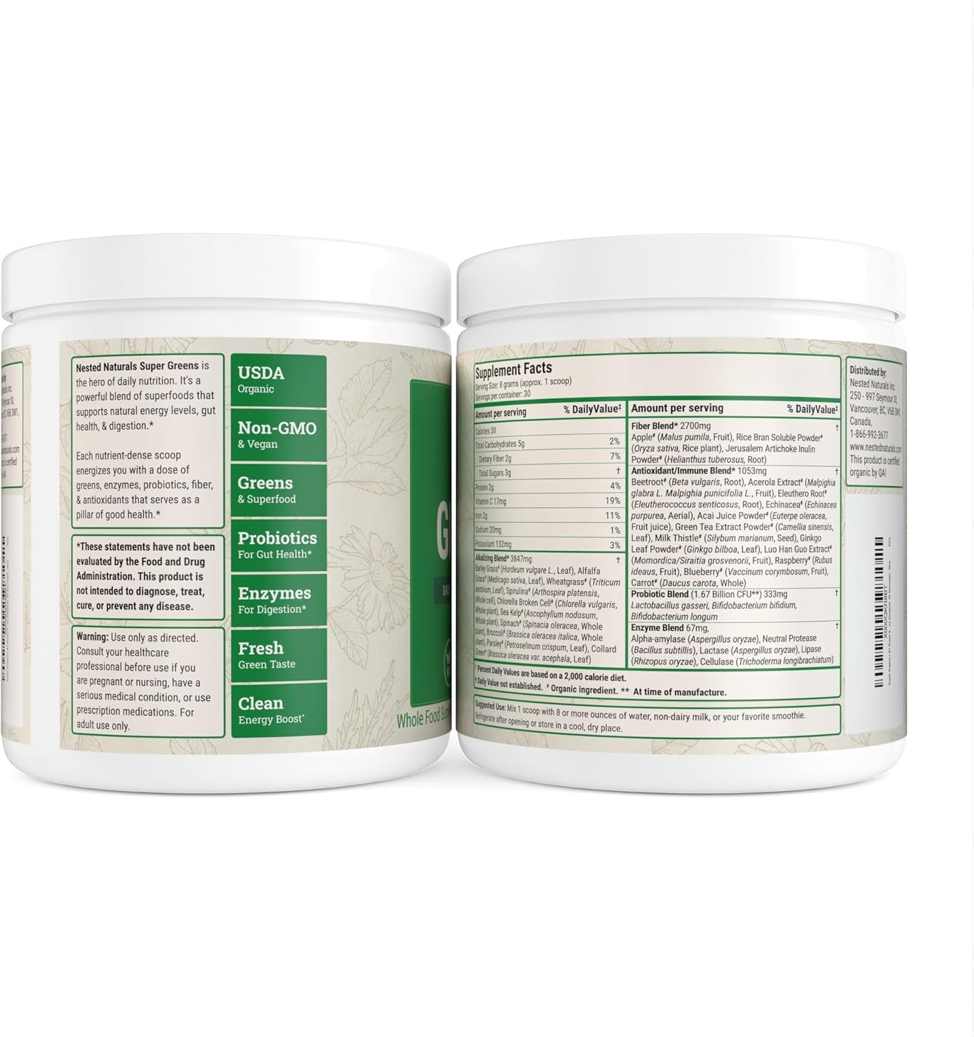 Super Greens Daily Greens Superfood Powder - Certified USDA Organic Green Powder W/20+ Whole Foods, Spirulina Powder, Wheat &amp; Barley Grass - Probiotics, Fiber &amp; Enzymes - Original Flavour, 30 Servings