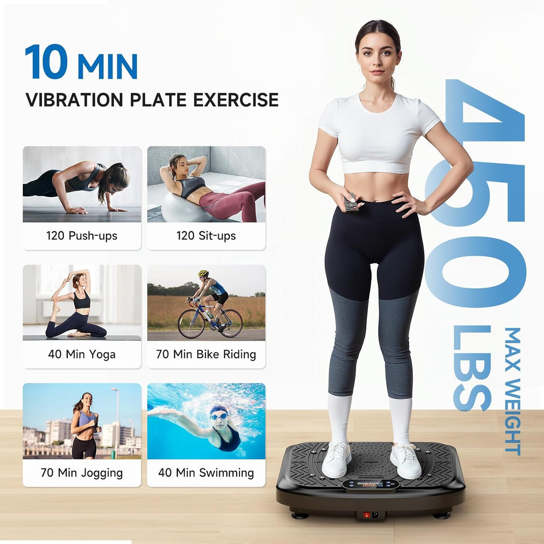 Vibration Plate Exercise Machine Weight Loss, Full Body Workout Vibration Plate Lymphatic Drainage, 199 Adjustable Speeds Power Shaping Waver Vibrating Plate 450 Lbs Capacity Fitness Platform