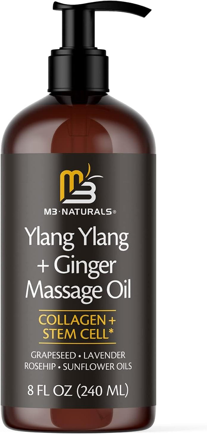 Ylang Ylang + Ginger Massage Oil for Massage Therapy and Manipulation Therapy | Collagen and Stem Cell anti Cellulite Body Oil for Lymphatic Massage and Sore Muscles Skincare by