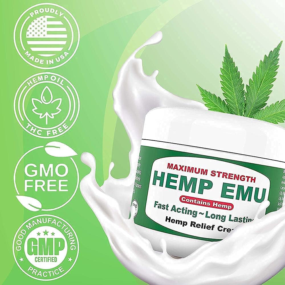 Hemp Cream - Organic Hemp Oil Muscle Rub - Naturally Soothe Discomfort in Joints, Back, Knees with Premium Menthol Cream &amp; Eucalyptus Essential Cream - Made in USA - 4Oz