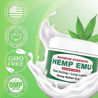 Hemp Cream - Organic Hemp Oil Muscle Rub - Naturally Soothe Discomfort in Joints, Back, Knees with Premium Menthol Cream &amp; Eucalyptus Essential Cream - Made in USA - 4Oz