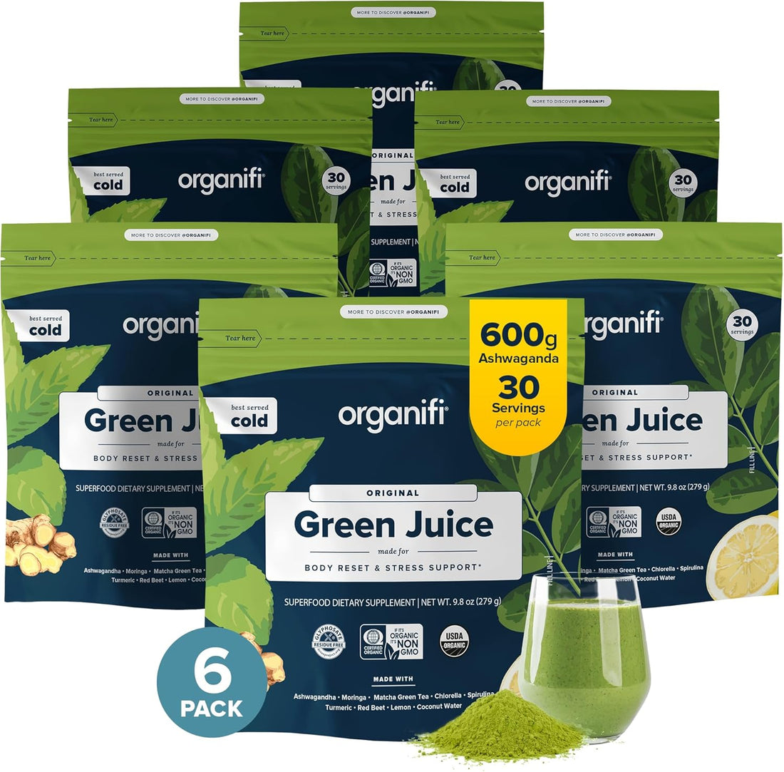 Green Juice - Organic Superfood Powder - 180-Day Supply - Organic Vegan Greens - Helps Decrease Cortisol - Provides Better Response to Stress - Supports Weight Control - Total Body Wellness