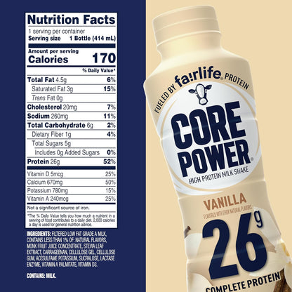 Protein Shake, Vanilla, 26G Bottle, 14Oz, 12 Pack