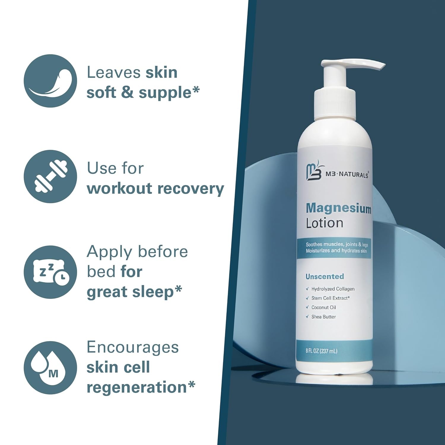 Magnesium Lotion - Ease Muscle Cramps, Calm Restless Legs, Promote Restful Sleep, Moisturize &amp; Hydrate Skin - 8 Fl Oz - Magnesium Cream for Sleep, Magnesium Butter, Topical Magnesium