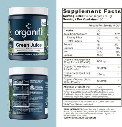 Green Juice - Powder Supplement with Organic Spirulina, Ashwagandha, and Chlorella - Helps Achieve Fitness Goals and Reduce Cortisol Levels, 30-Day Supply