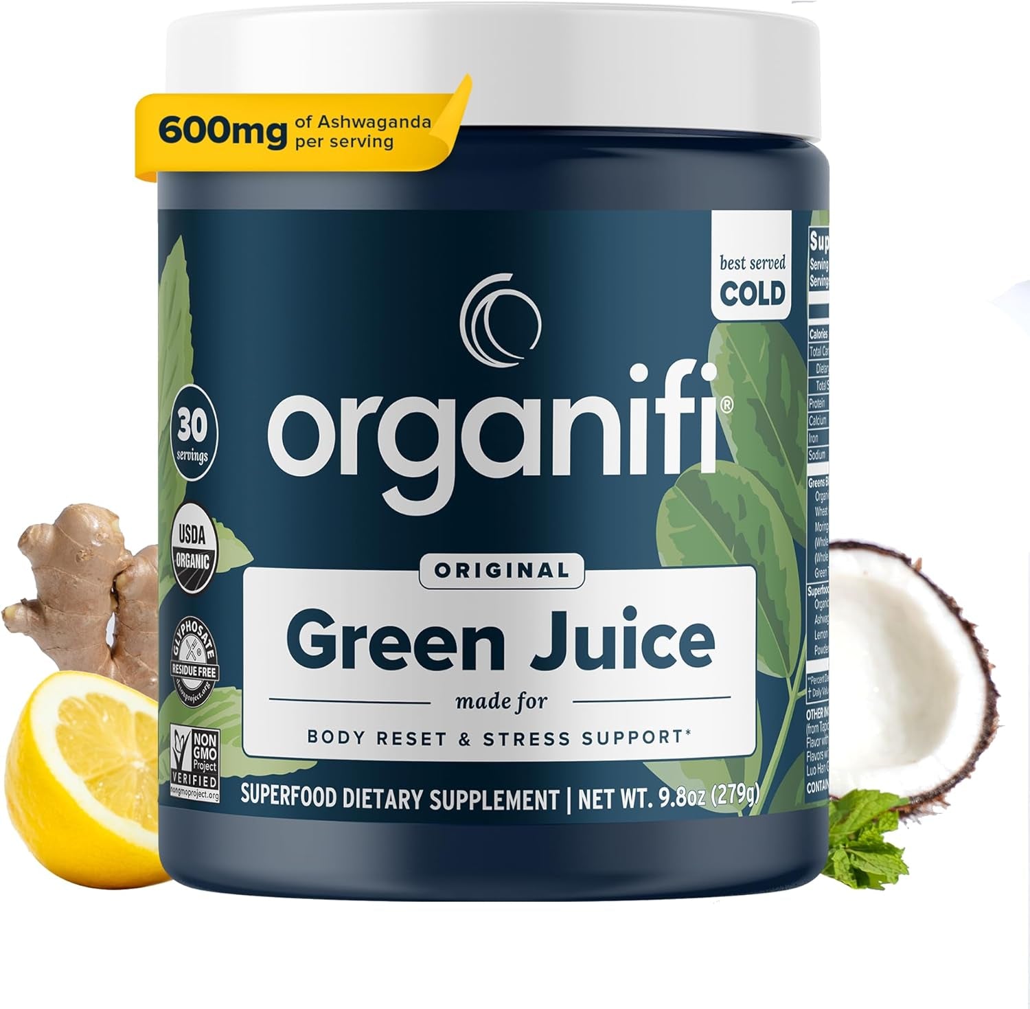 Green Juice - Powder Supplement with Organic Spirulina, Ashwagandha, and Chlorella - Helps Achieve Fitness Goals and Reduce Cortisol Levels, 30-Day Supply