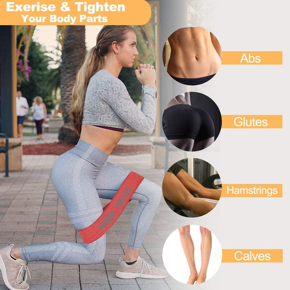 Resistance Exercise Fabric Bands, Non-Slip Booty Workout Bands for Legs &amp; Butt and Glutes, 5 Levels Fitness Training Bands for Strength, Physical Therapy, with Carry Bag and Exercise Booklet