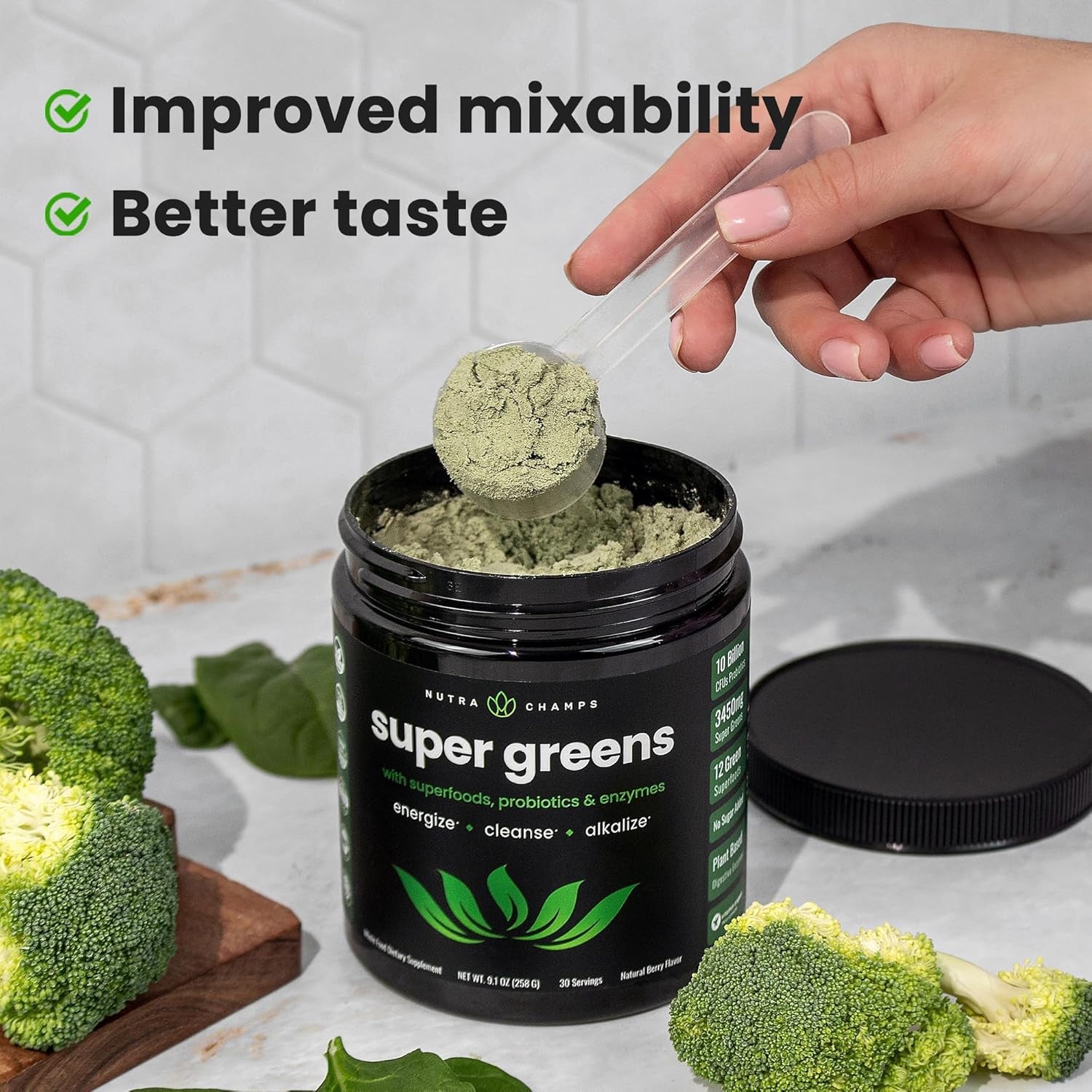 Super Greens Powder Premium Superfood | 20+ Organic Green Veggie Whole Foods | Wheat Grass, Spirulina, Chlorella | Antioxidant, Digestive Enzyme &amp; Probiotic Blends (9.0 Oz, Berry)